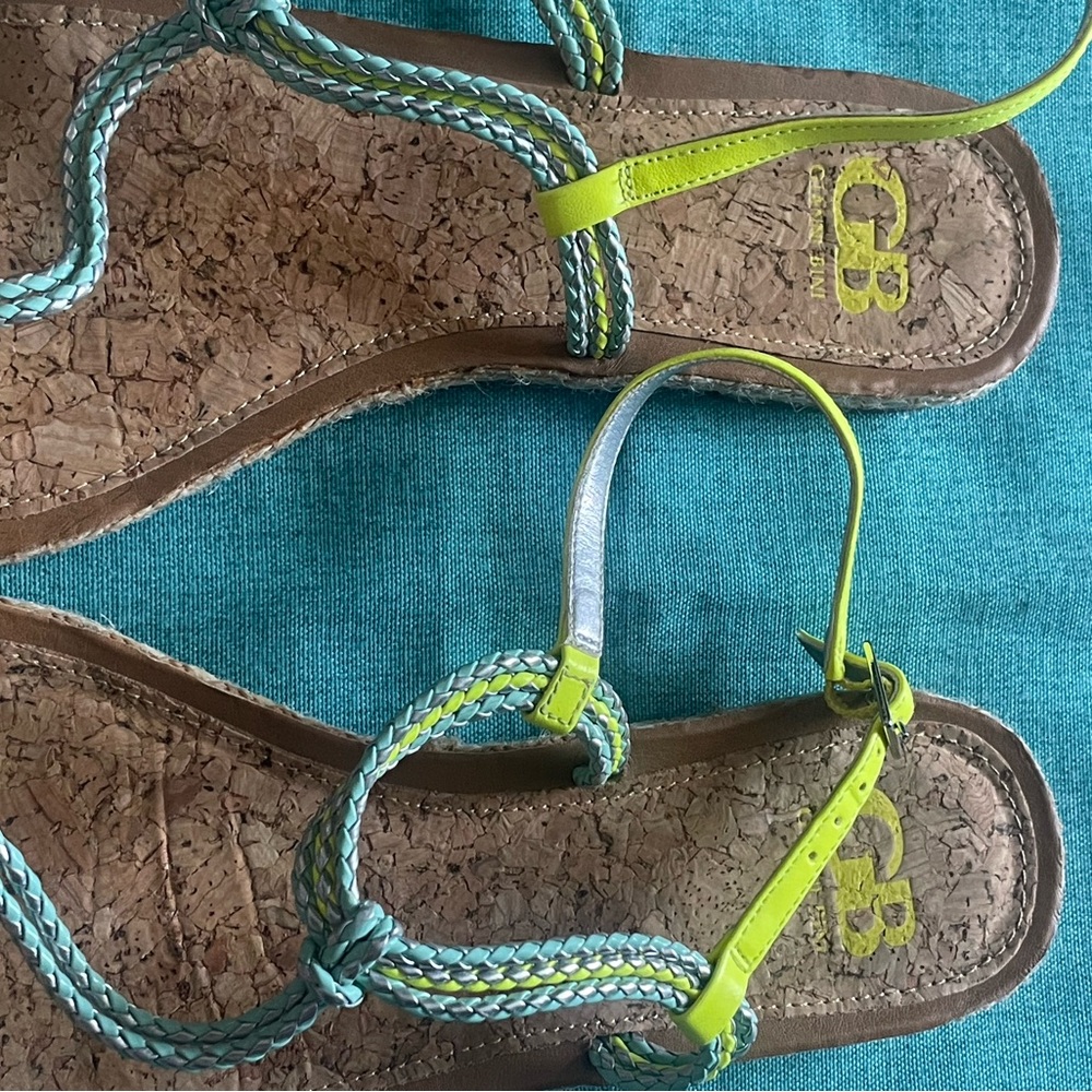 Gianni Bini Green and Tan Minimalist Sandals - Picture 4 of 6